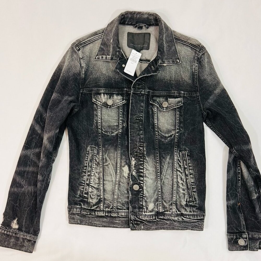 NEW ~ Men's American Eagle Distressed Flex Black Denim Jacket Size SMALL